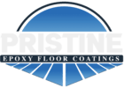Pristine Coatings logo featuring a blue and white design with the text "PRISTINE EPOXY FLOOR COATINGS," representing innovative epoxy flooring solutions for garages.