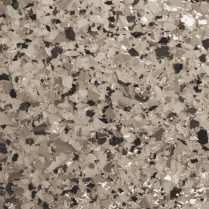 Epoxy floor flake sample in shades of beige and brown, showcasing a textured surface ideal for durable and aesthetically pleasing flooring solutions from Pristine Epoxy.