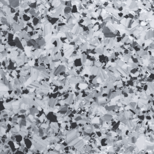 Tungsten epoxy floor flake sample showcasing a blend of gray and black tones, highlighting durability and aesthetic appeal for residential and commercial spaces.