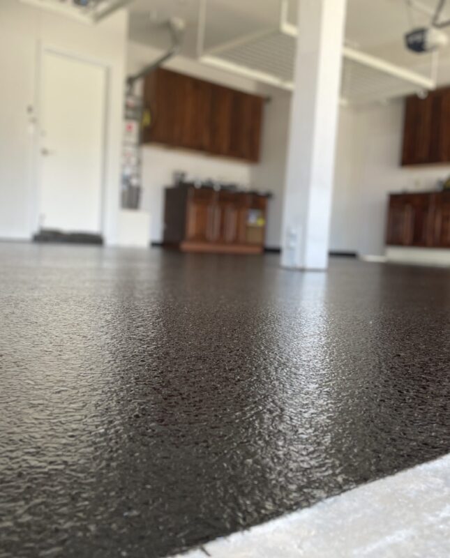 Stylish epoxy flooring transforming a garage from bland to grand.